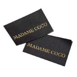Hot Selling Woven Label High Density, Custom Printing Golden Silk Thread Center Fold Woven Size Label For Clothing
